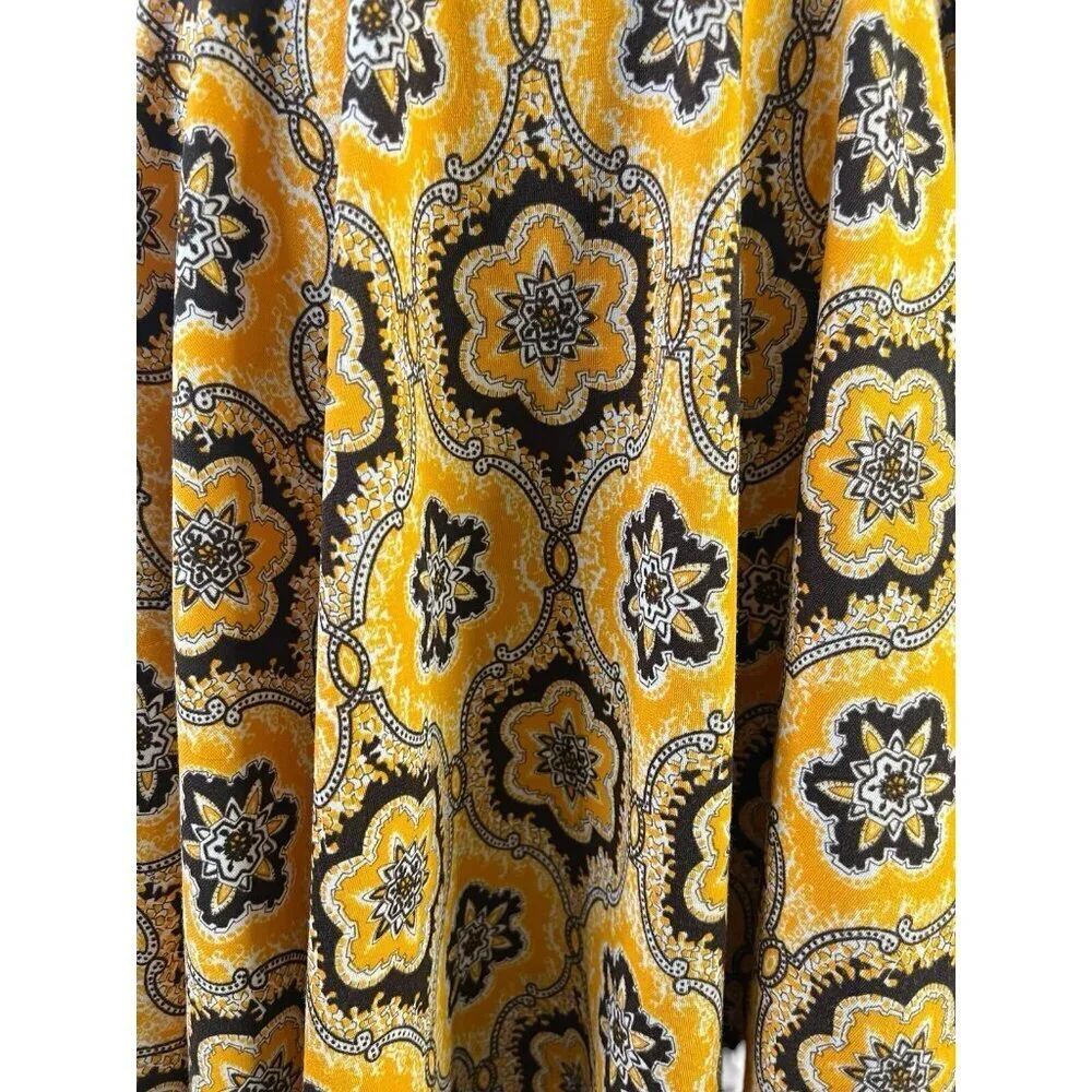 Vtg Midi Full Skirt Yellow Brown Tassels Waist 60s 70s Retro Talon Zipper
